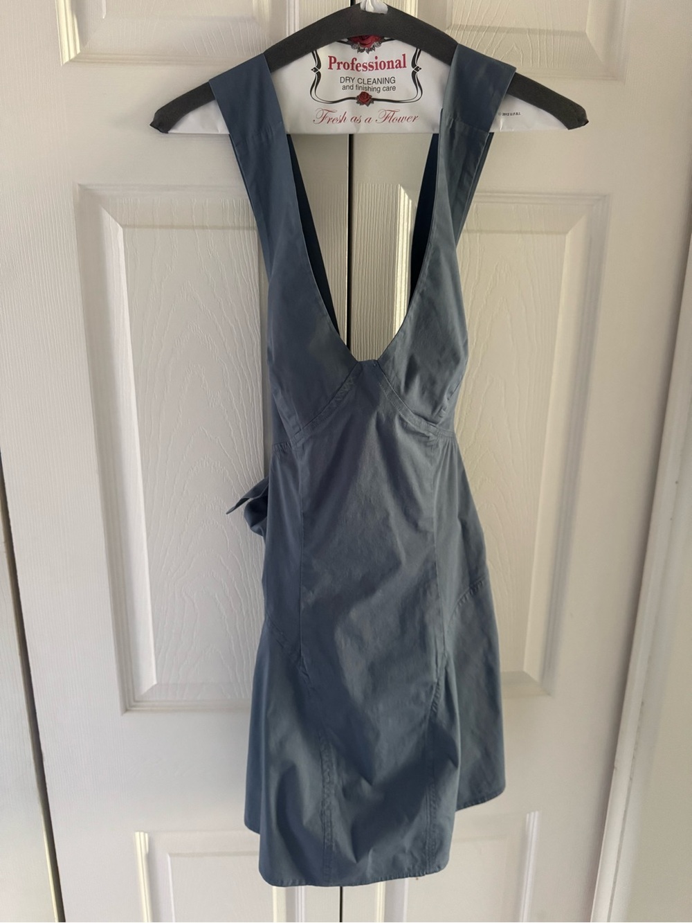 Free People Dusty Blue Deep V Mini Dress